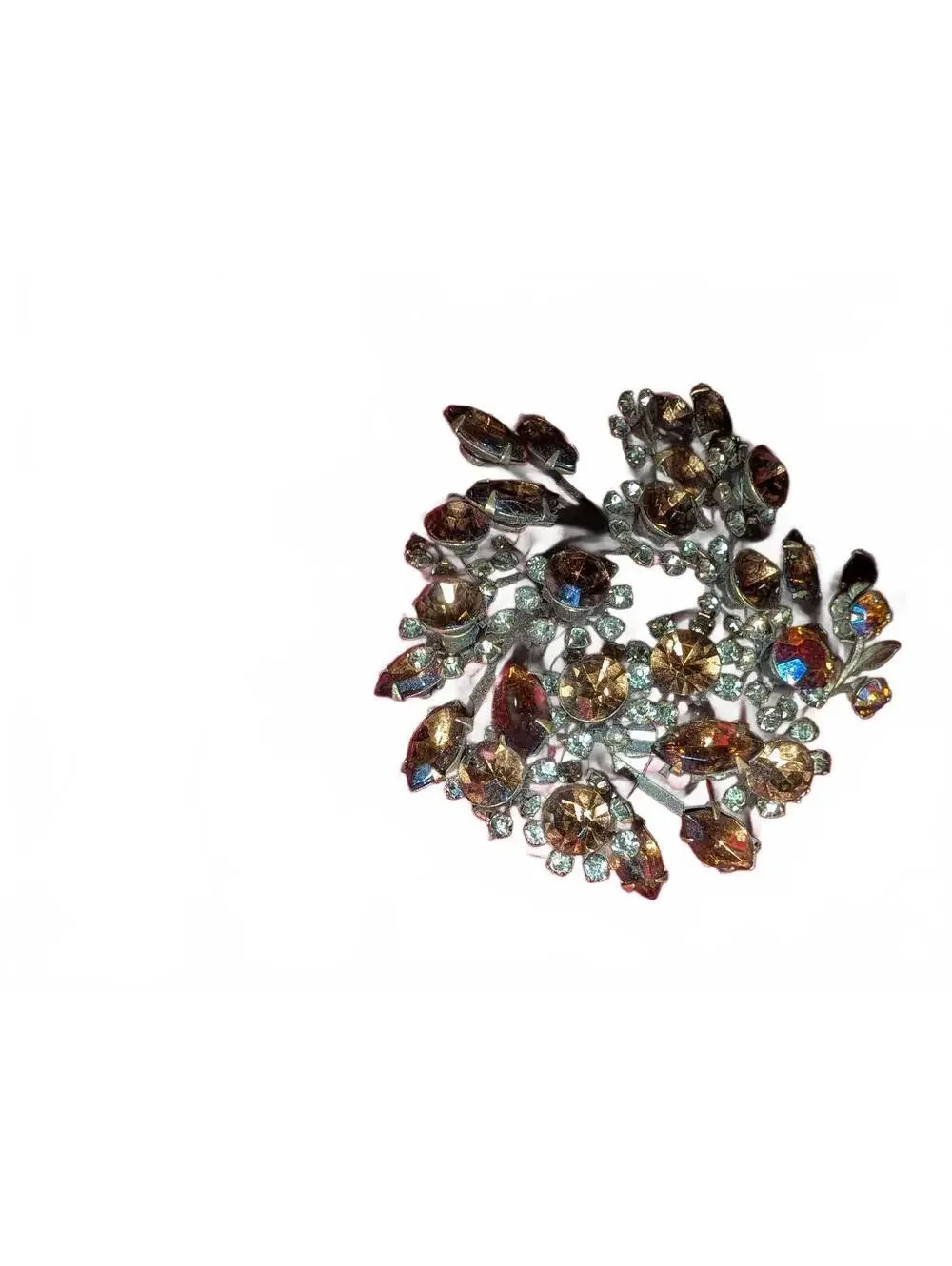 Vintage Floral Rhinestone Brooch Pin
